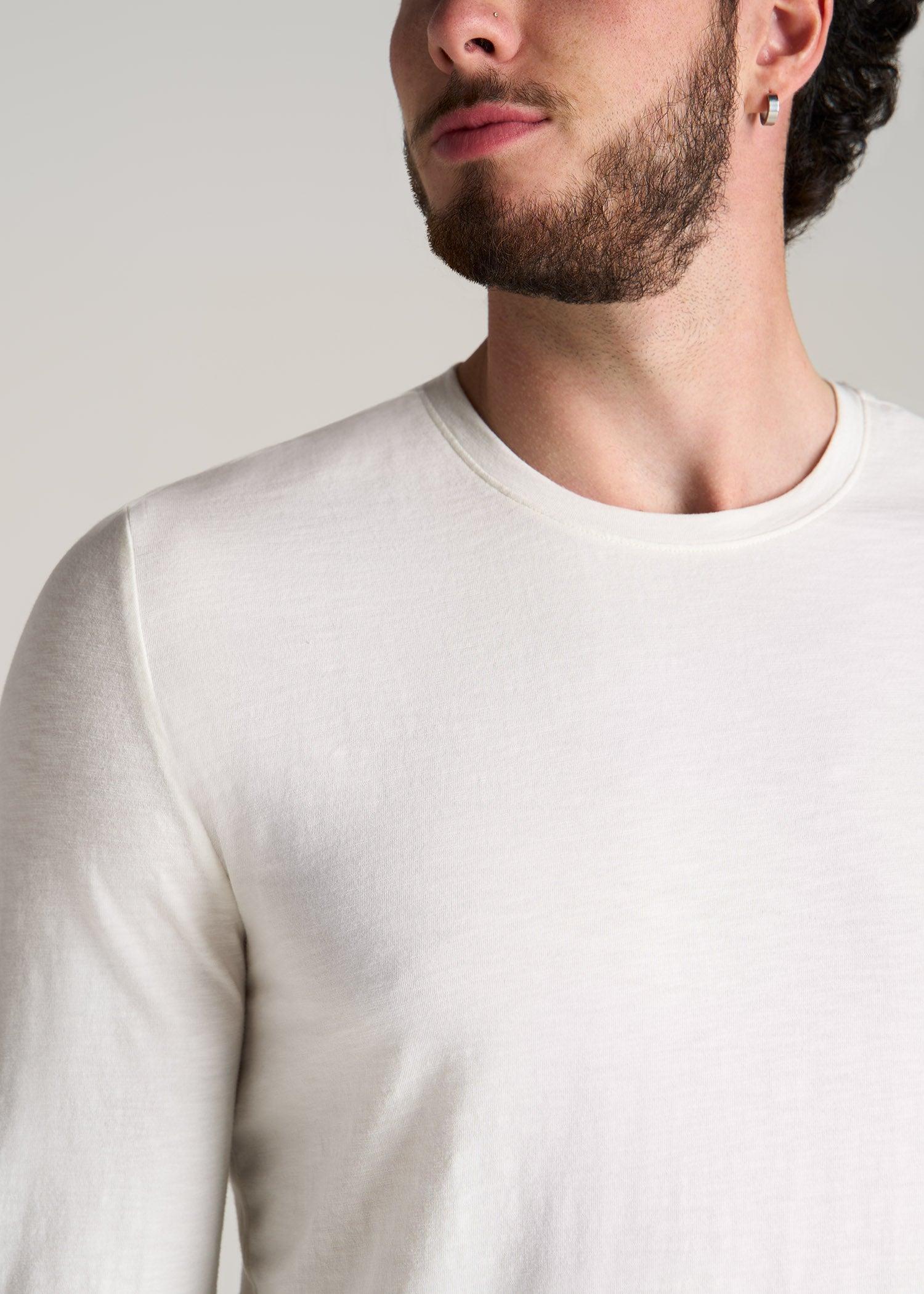 Slub Long Sleeve Scoop Tee for Tall Men in Ecru Male Product Image