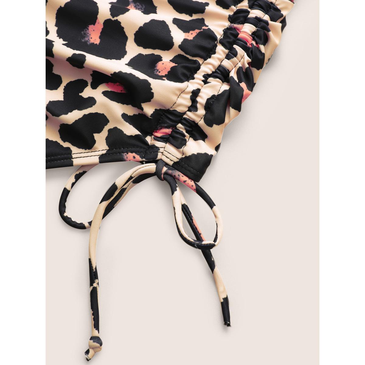 Plus Size Leopard Gathered Drawstring One Piece Swimsuit Women's Swimwear Leopard Beach Non Curve Bathing Suits High stretch One Pieces BloomChic 18-20/2X Product Image