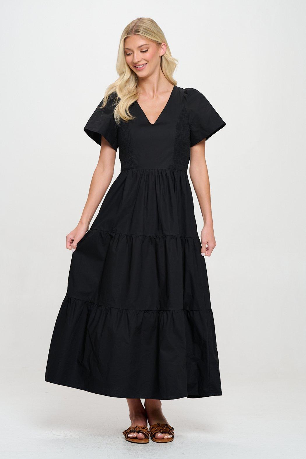 Black Poplin Side Smock Maxi Dress Product Image