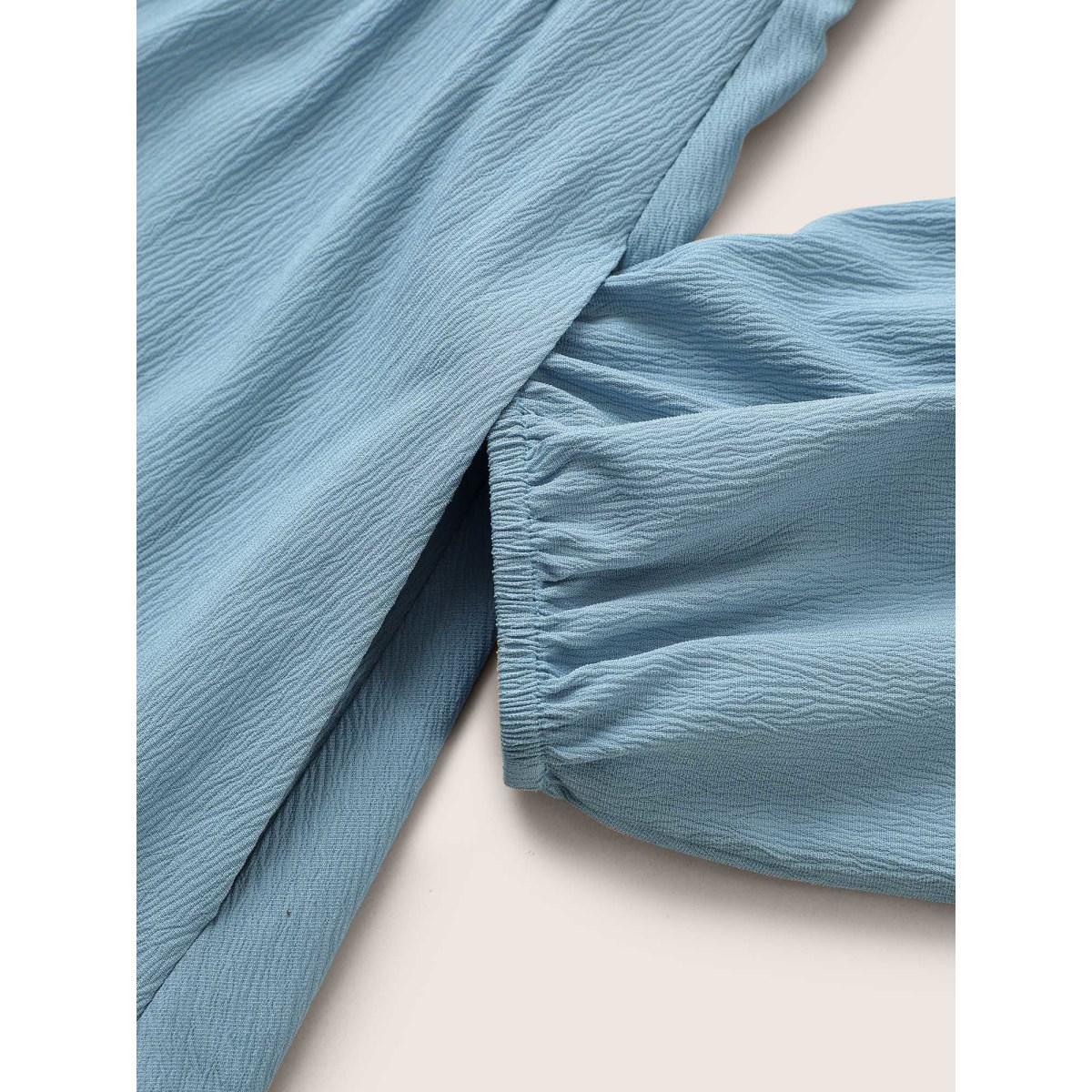 Plus Size Geometric Hollow Out Notched Ruffle Layered Hem Dress LightBlue Women Elegant Broderie anglaise Round Neck Long Sleeve Curvy Midi Dress BloomChic 30/6X Product Image