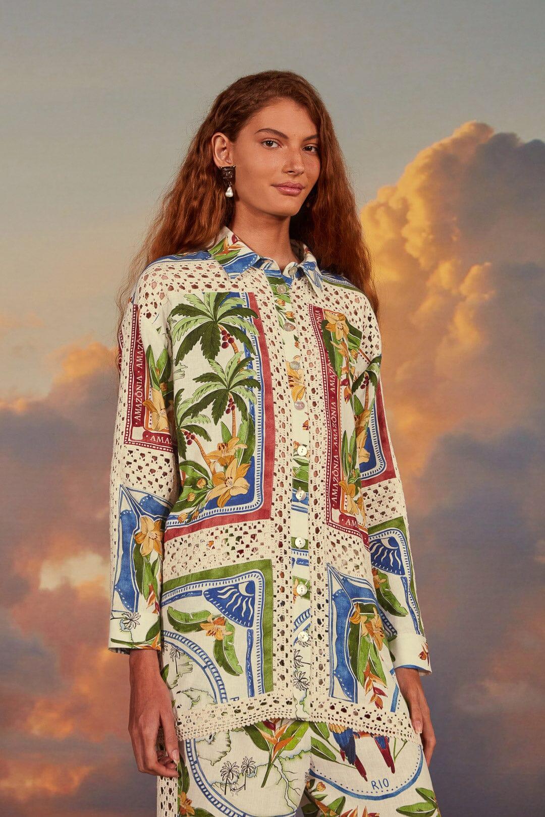 Womens Tropical Destination Crochet Shirt Product Image