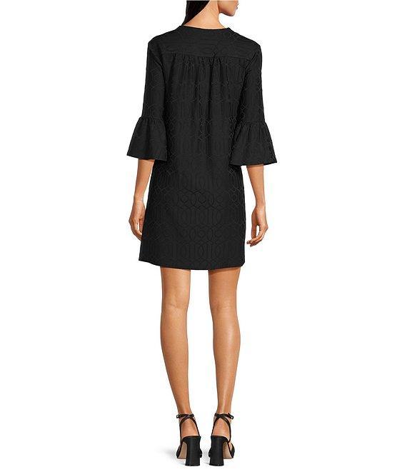Jude Connally Kerry Jacquard Grand Links Split V-Neck 3/4 Sleeve Shift Dress Product Image