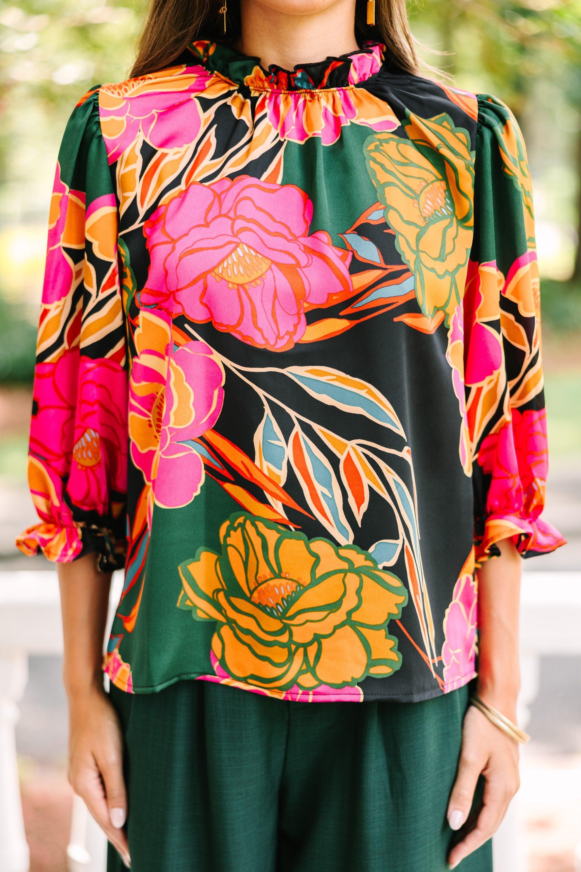 Hope For The Best Hunter Green Floral Blouse Female Product Image