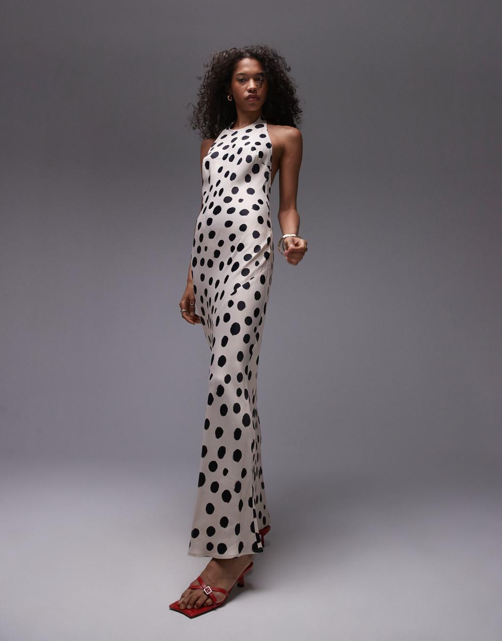 Topshop halter maxi dress in mono spot Product Image