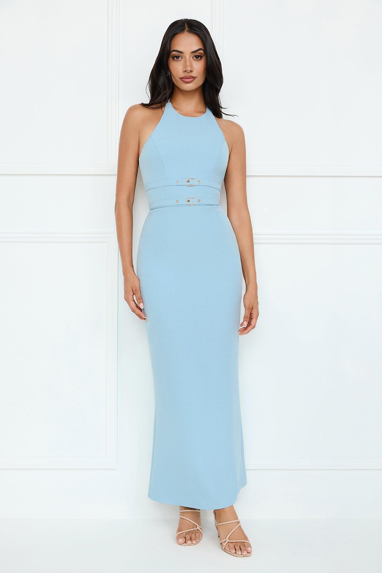 Haute Influence Halter Maxi Dress Blue Product Image