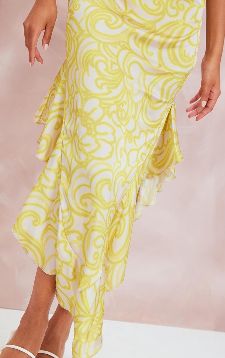 Lemon Floral Print Frill Satin Cowl Maxi Dress Product Image