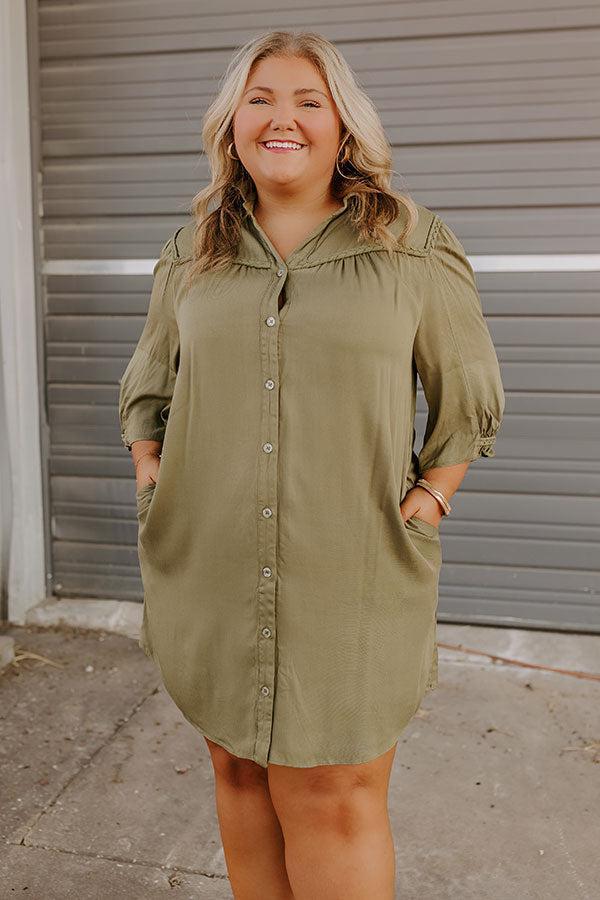 Falling Leaves Button Down Mini Dress in Olive Curves Product Image