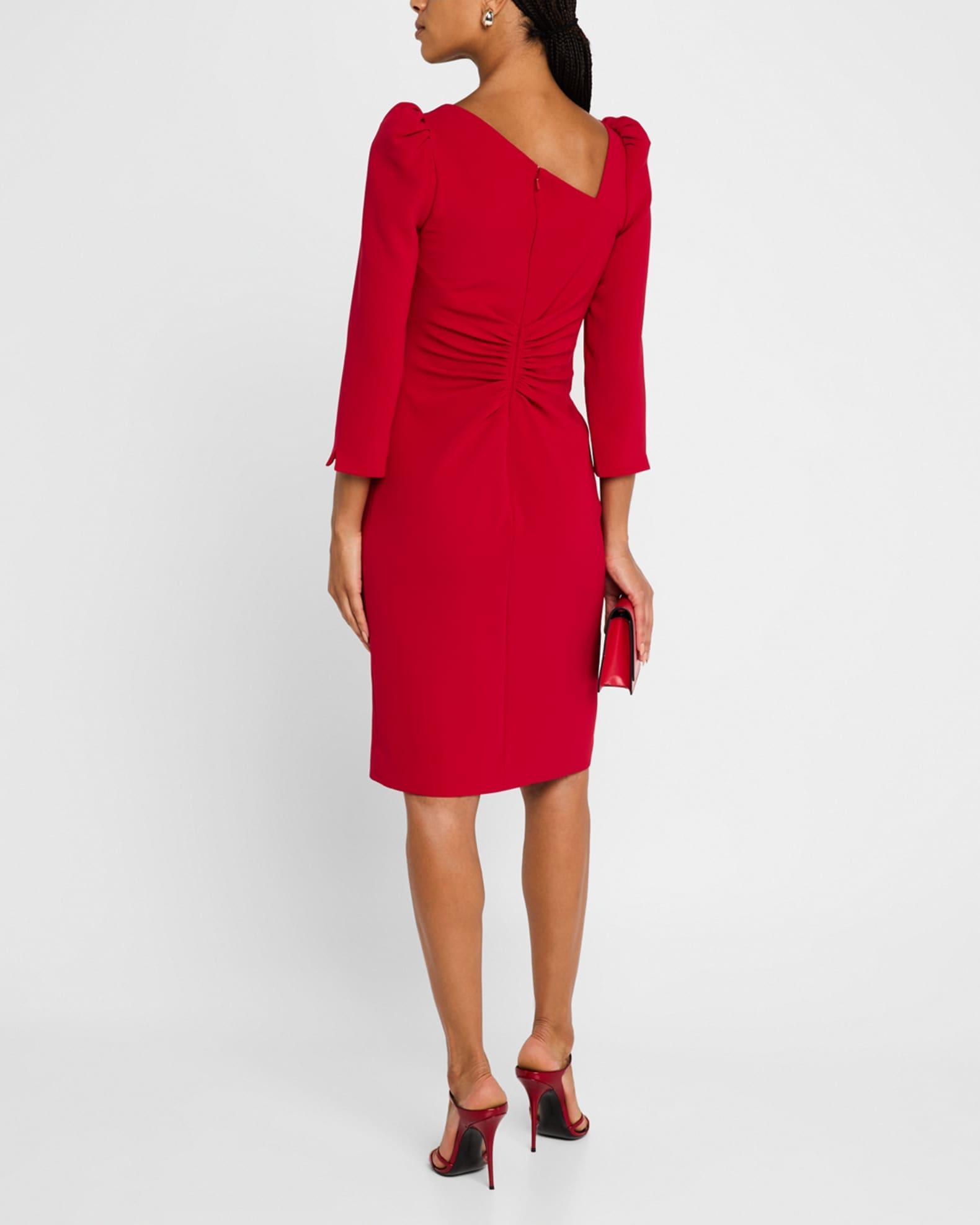 Ruched Puff-Shoulder Asymmetric Dress Product Image
