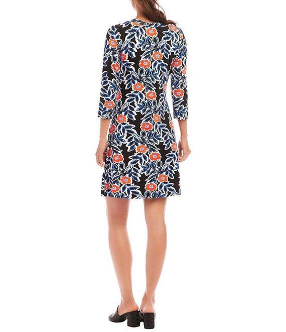 Karen Kane Poppy Print Scoop Neck 3/4 Sleeve A-Line Dress Product Image