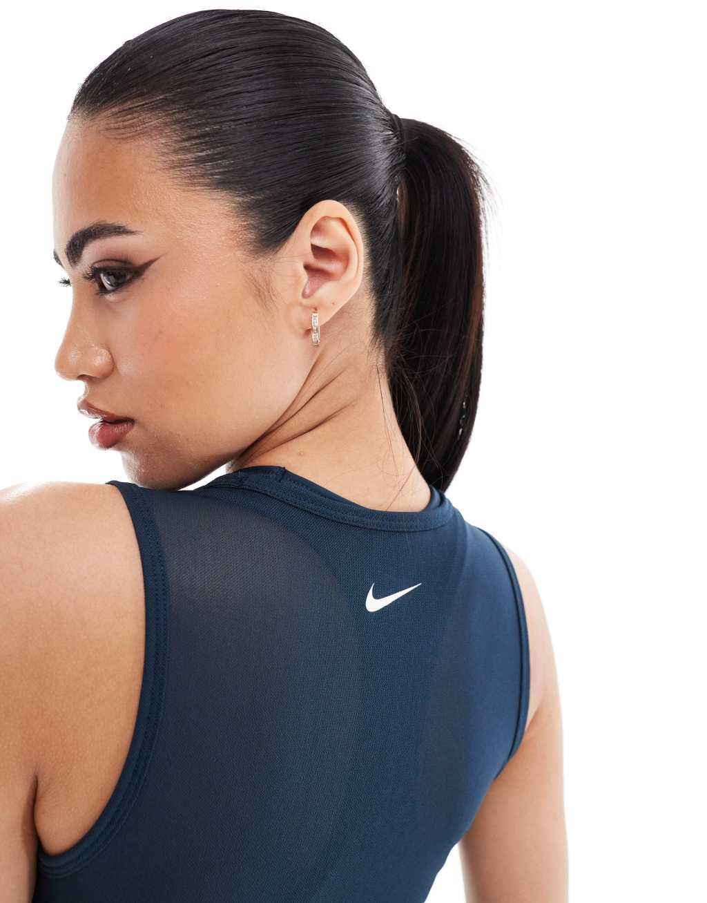 Nike Pro Training Mesh tank in navy and white Product Image