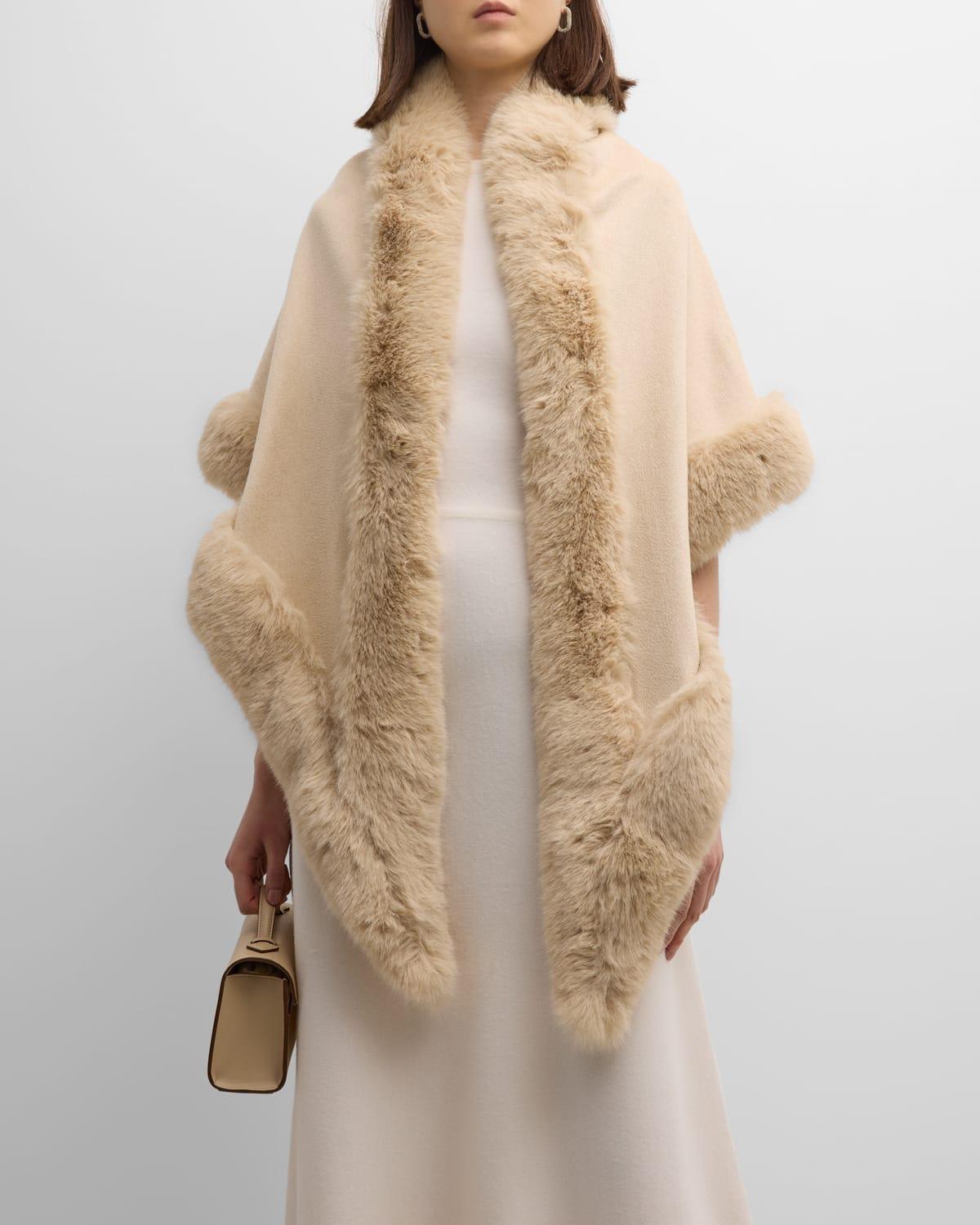 Cashmere Faux Fur Trimmed Diamond Wrap Product Image