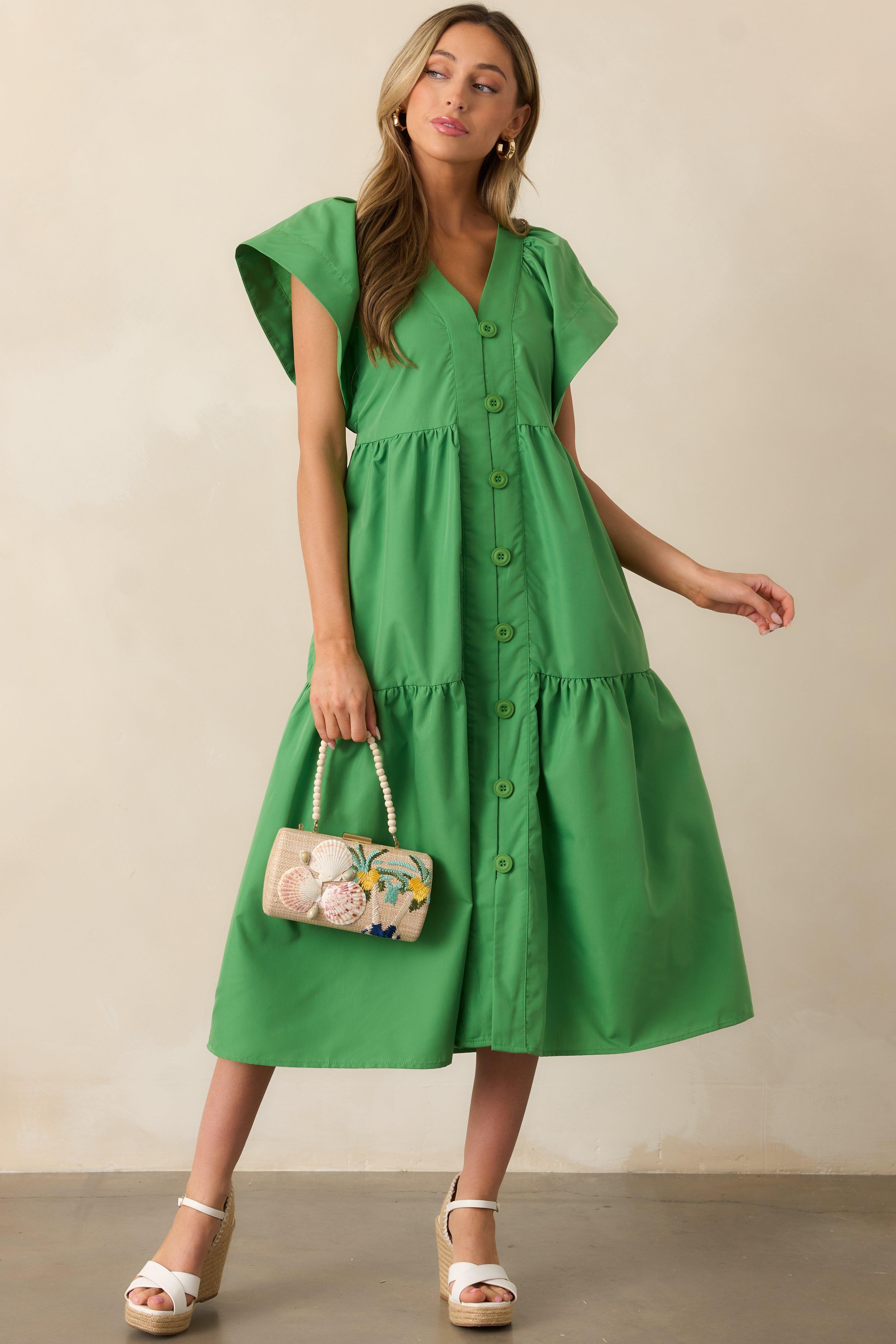 Living In A Small Town Green Button Front Midi Dress Product Image