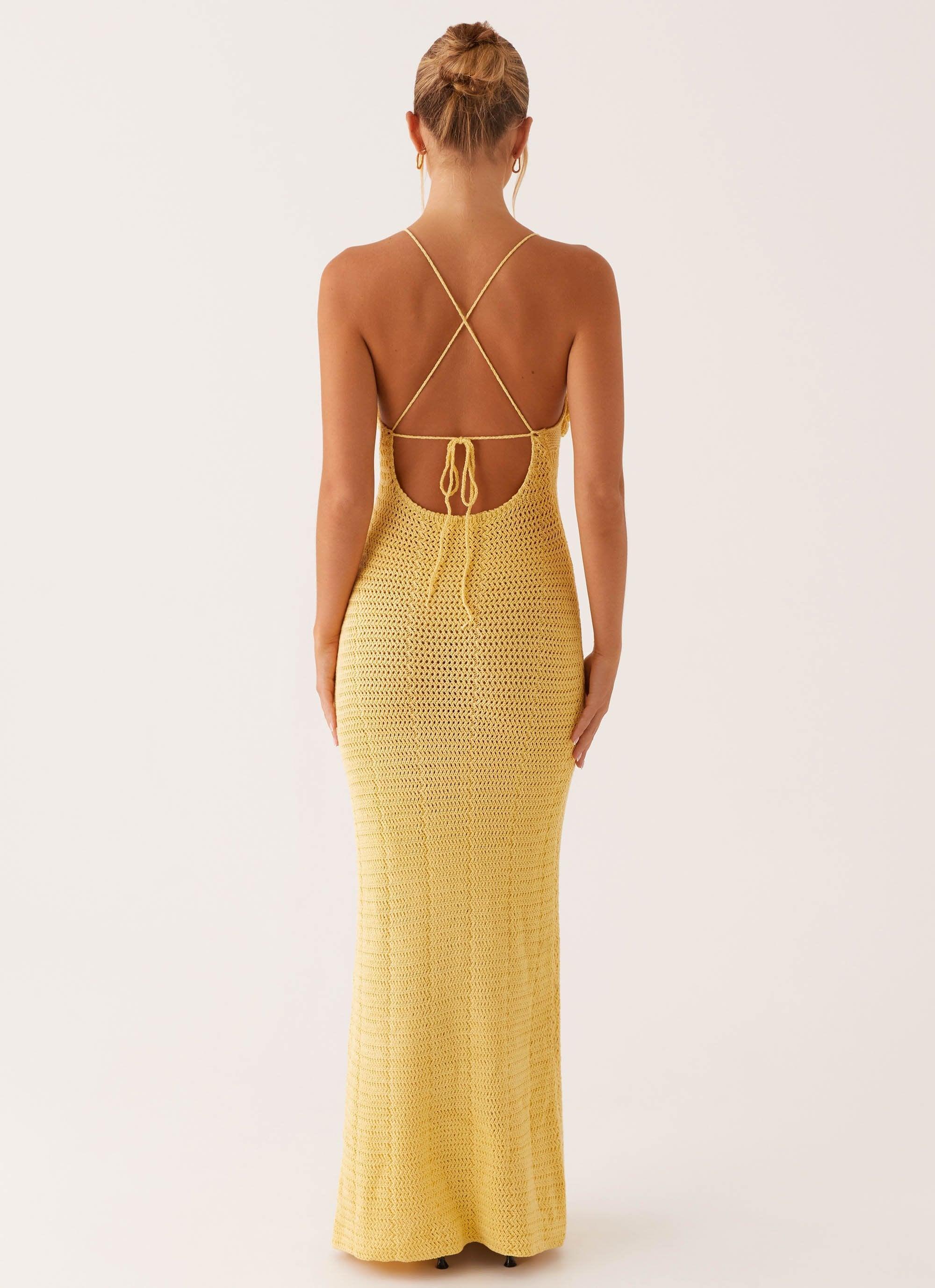 Zara Rose Crochet Maxi Dress - Yellow Product Image