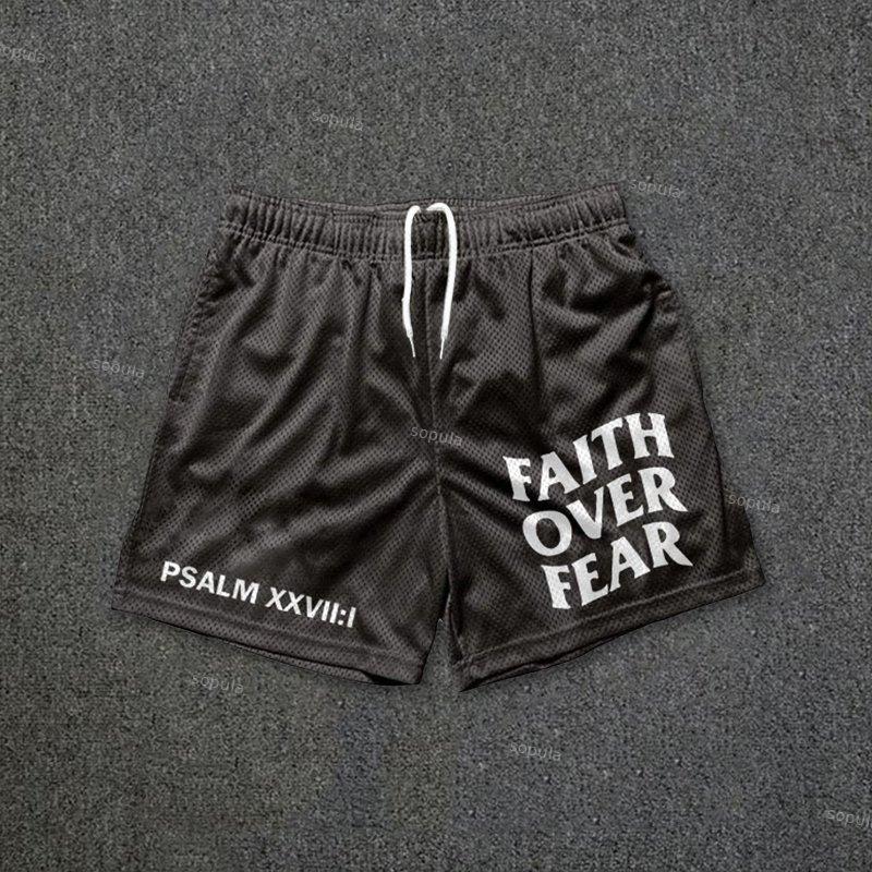 Faith Over Fear Print Graphic Men's Mesh Shorts Product Image