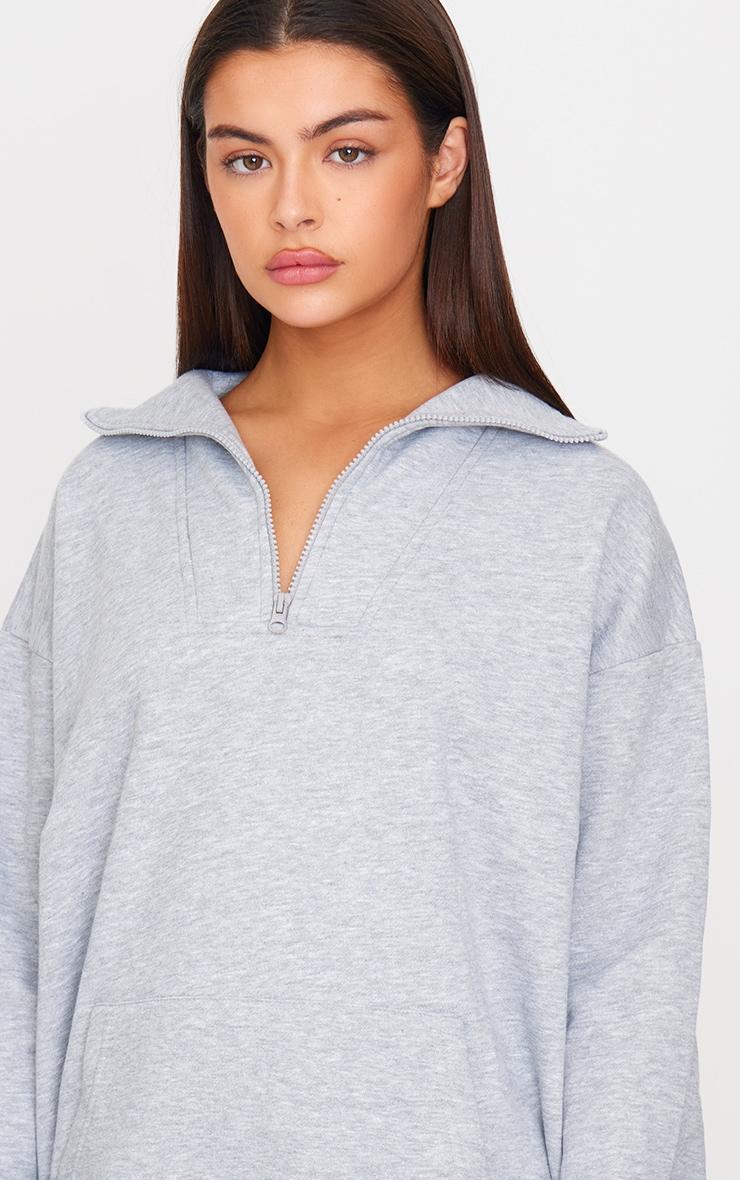  Grey Marl Zip Up Pocket Detail Sweatshirt Product Image