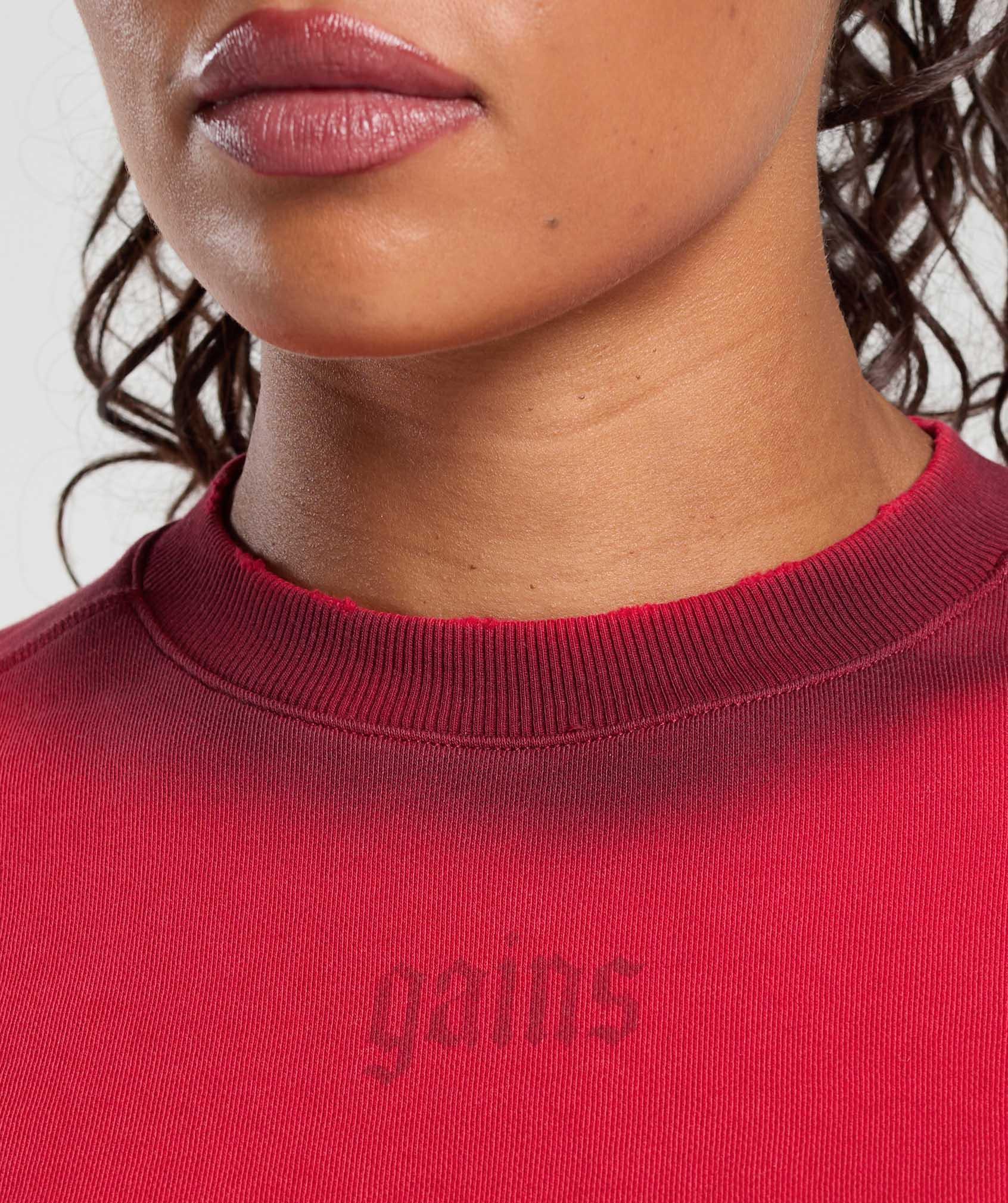 Gymshark Gains Washed Loopback Crew Neck - Conditioning Red/Sets Red Female Product Image