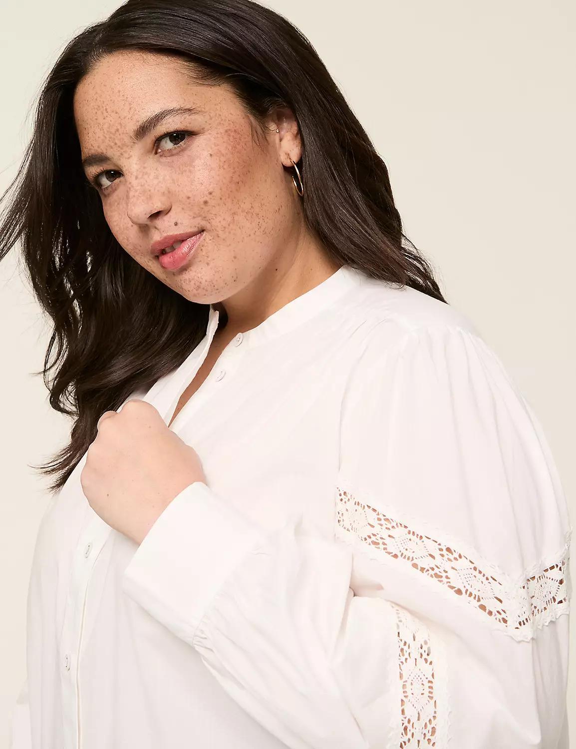 Button-Front Eyelet-Trim Blouse Product Image