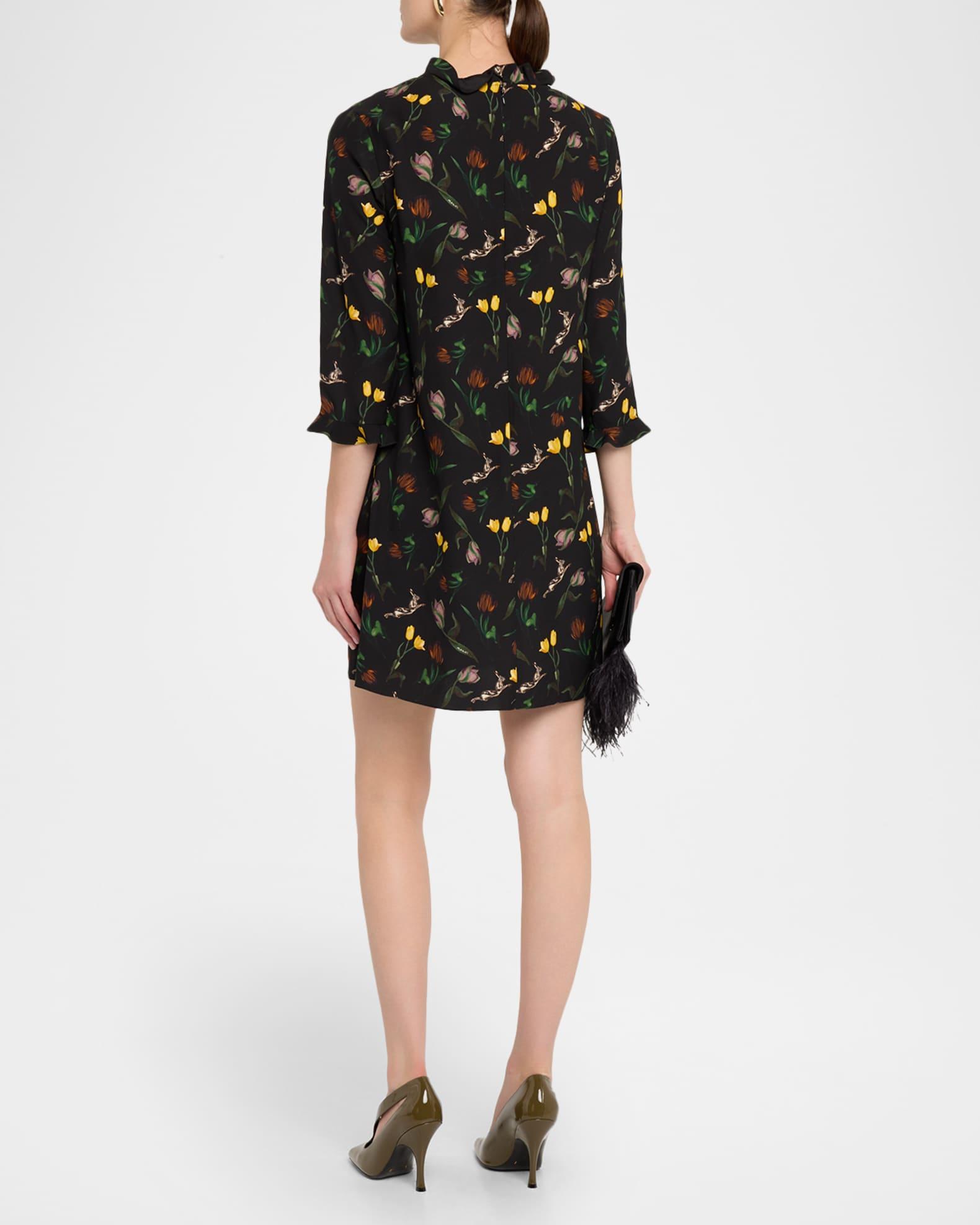 Floral Ruffle 3/4-Sleeve Mini Dress Product Image