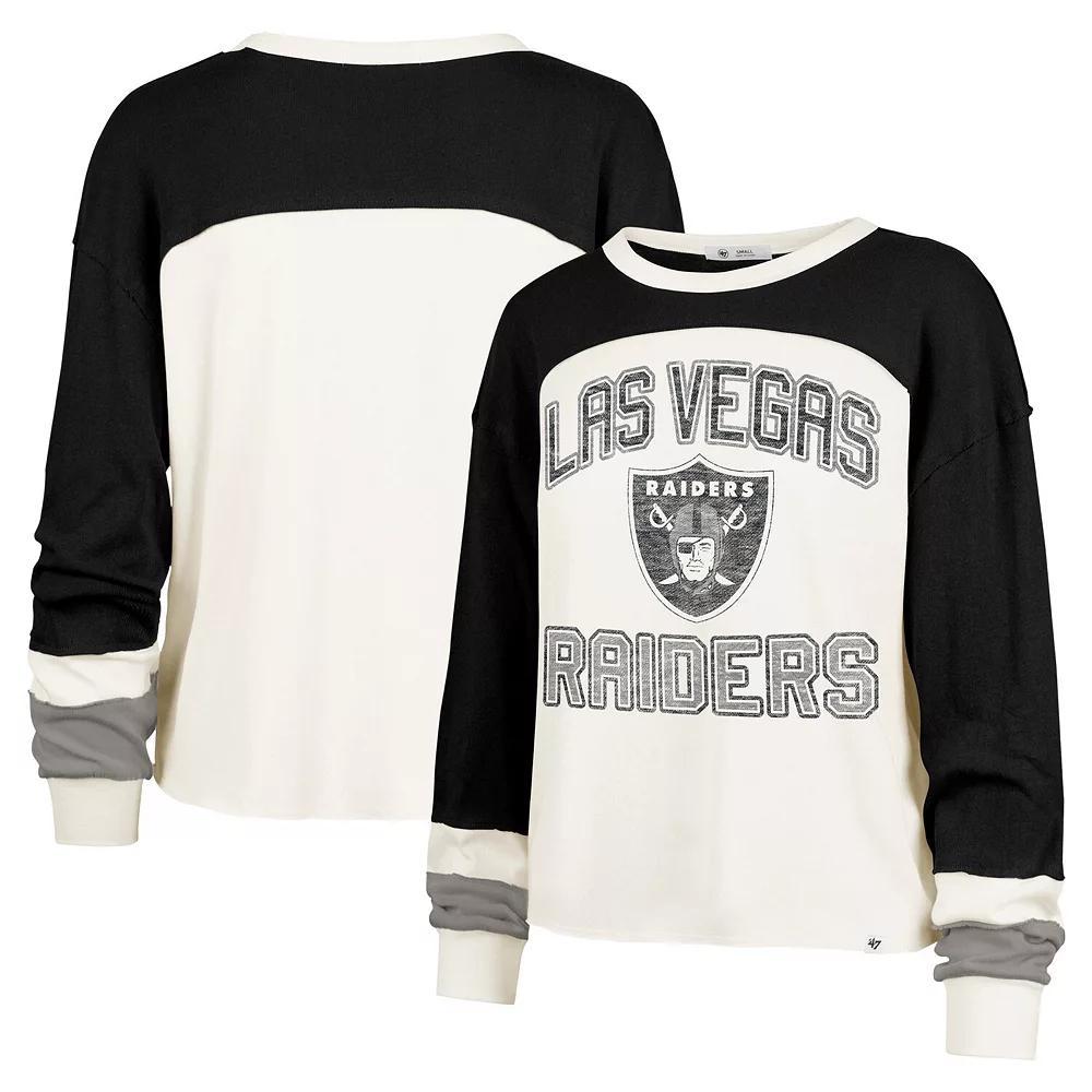 Womens 47 Cream Las Vegas Raiders Double Header Curve Raglan Long Sleeve Crop Top Product Image