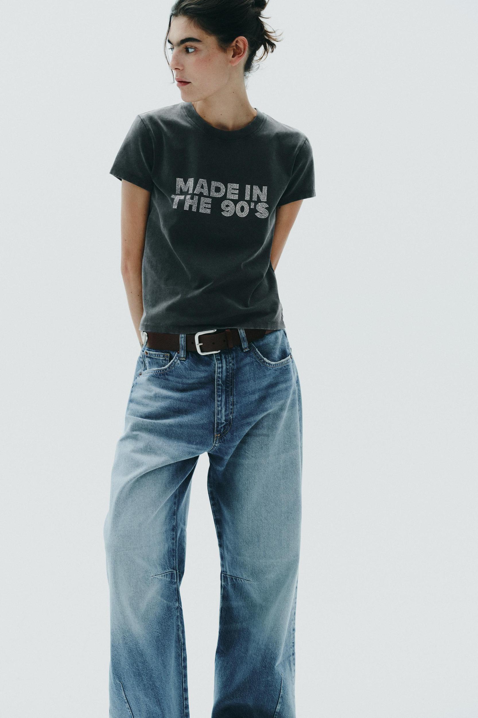 WASHED EFFECT RHINESTONE T-SHIRT Product Image