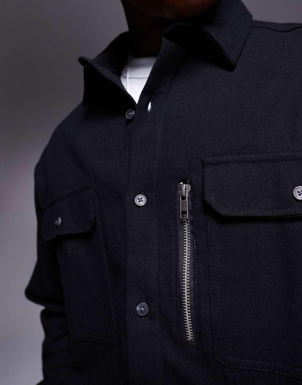 ASOS DESIGN oversized boxy shirt with patch pockets in black Product Image