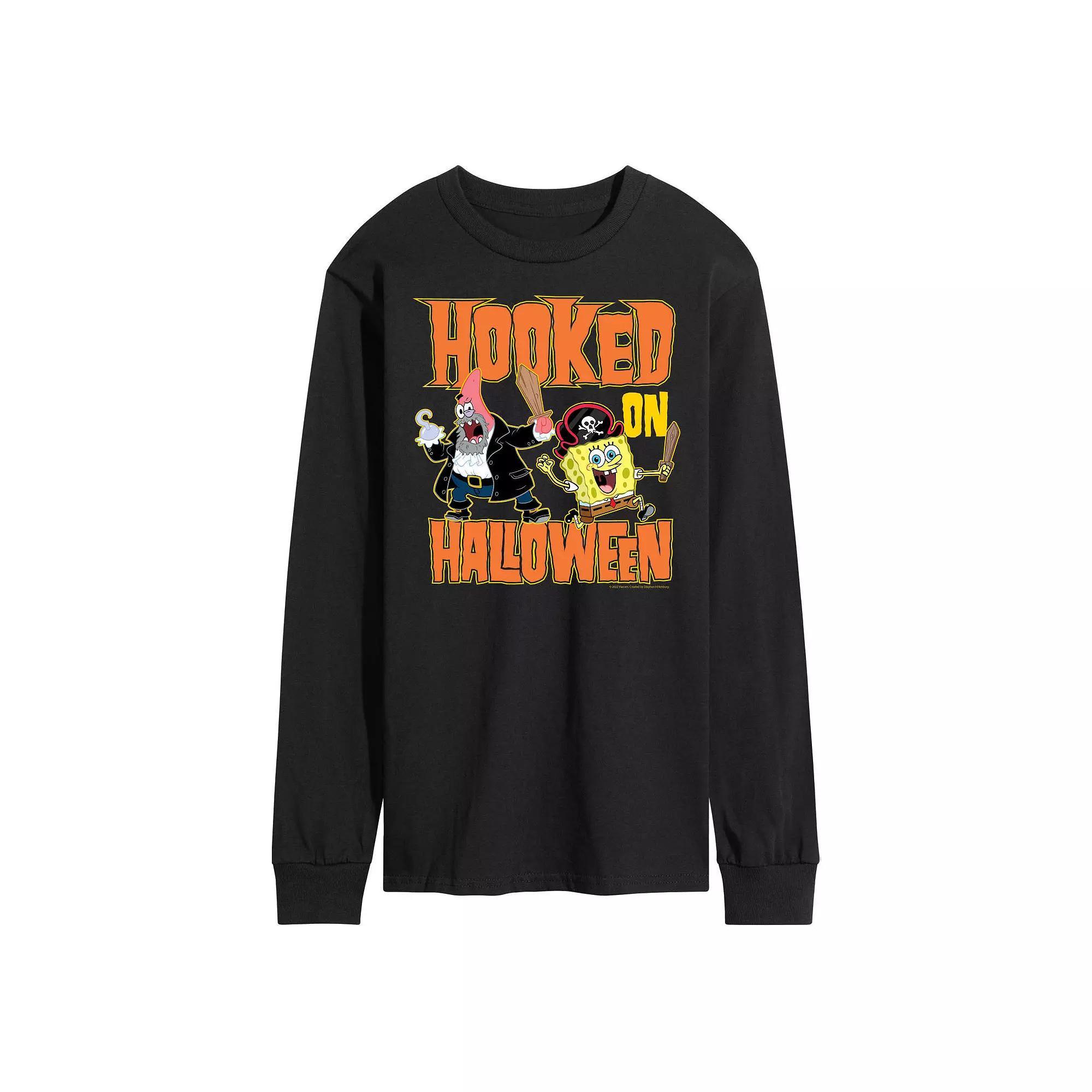 Men's SpongeBob SquarePants Hooked Halloween Long Sleeve Tee, Size: Medium, Black Product Image