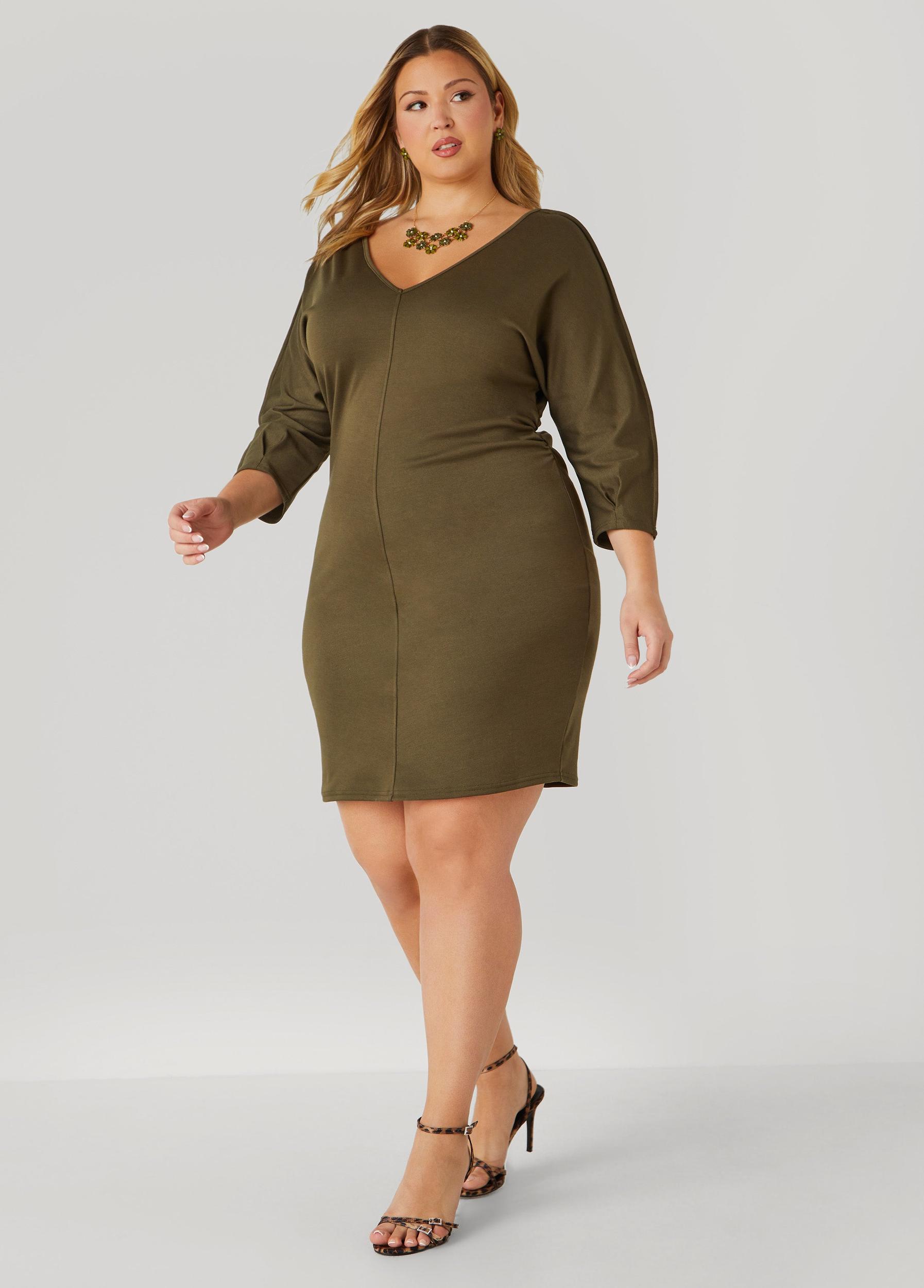 Plus Size Ruched V Neck Dress Ashley Stewart Product Image