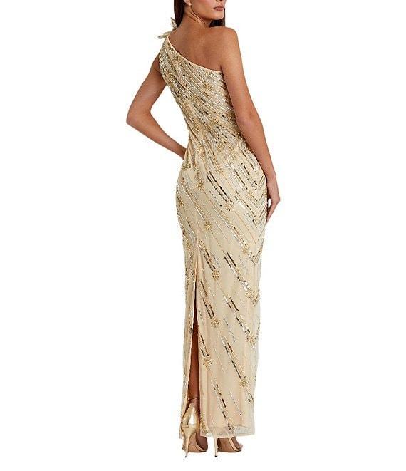 Mac Duggal 3D Floral Applique One Shoulder Embellished Column Gown Product Image