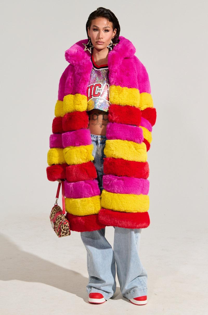 RAMI MULTI COLOR FAUX FUR PANEL TRENCH COAT Product Image