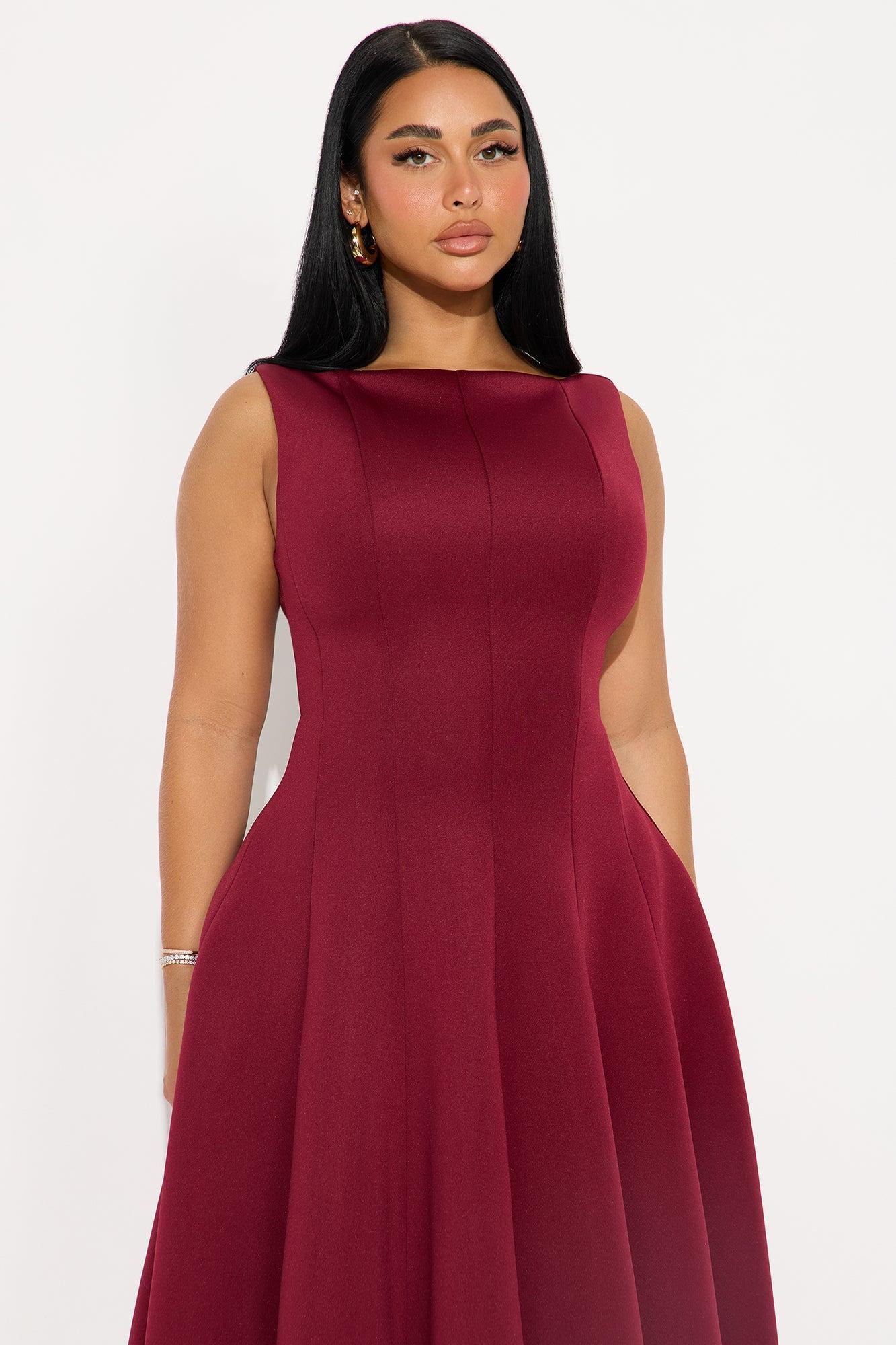 Sweet Sunday Pleated Midi Dress - Wine Female Product Image