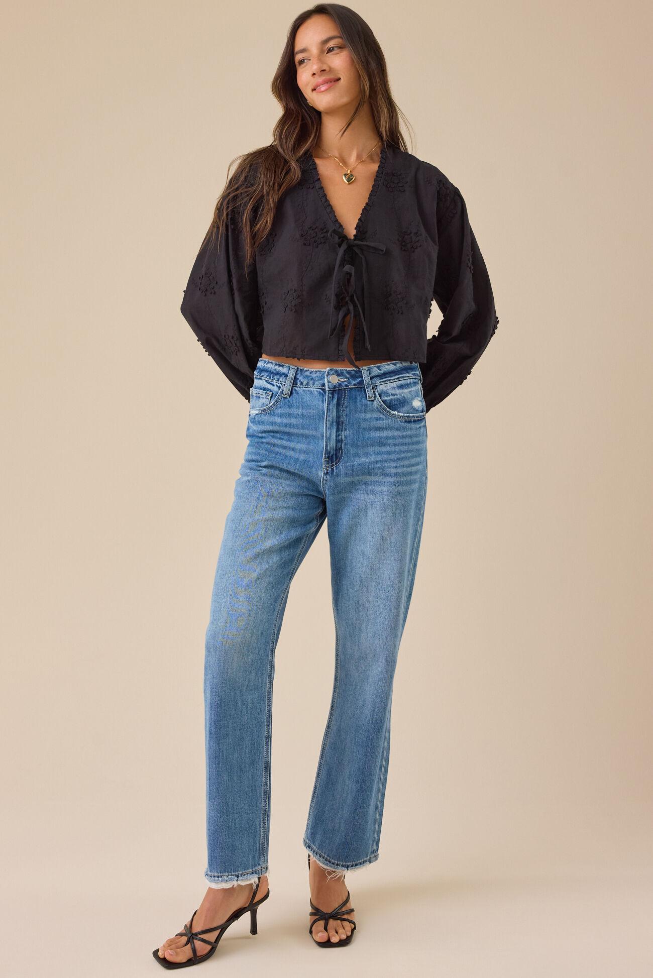 Zara Embroidered Tie Front Top Product Image