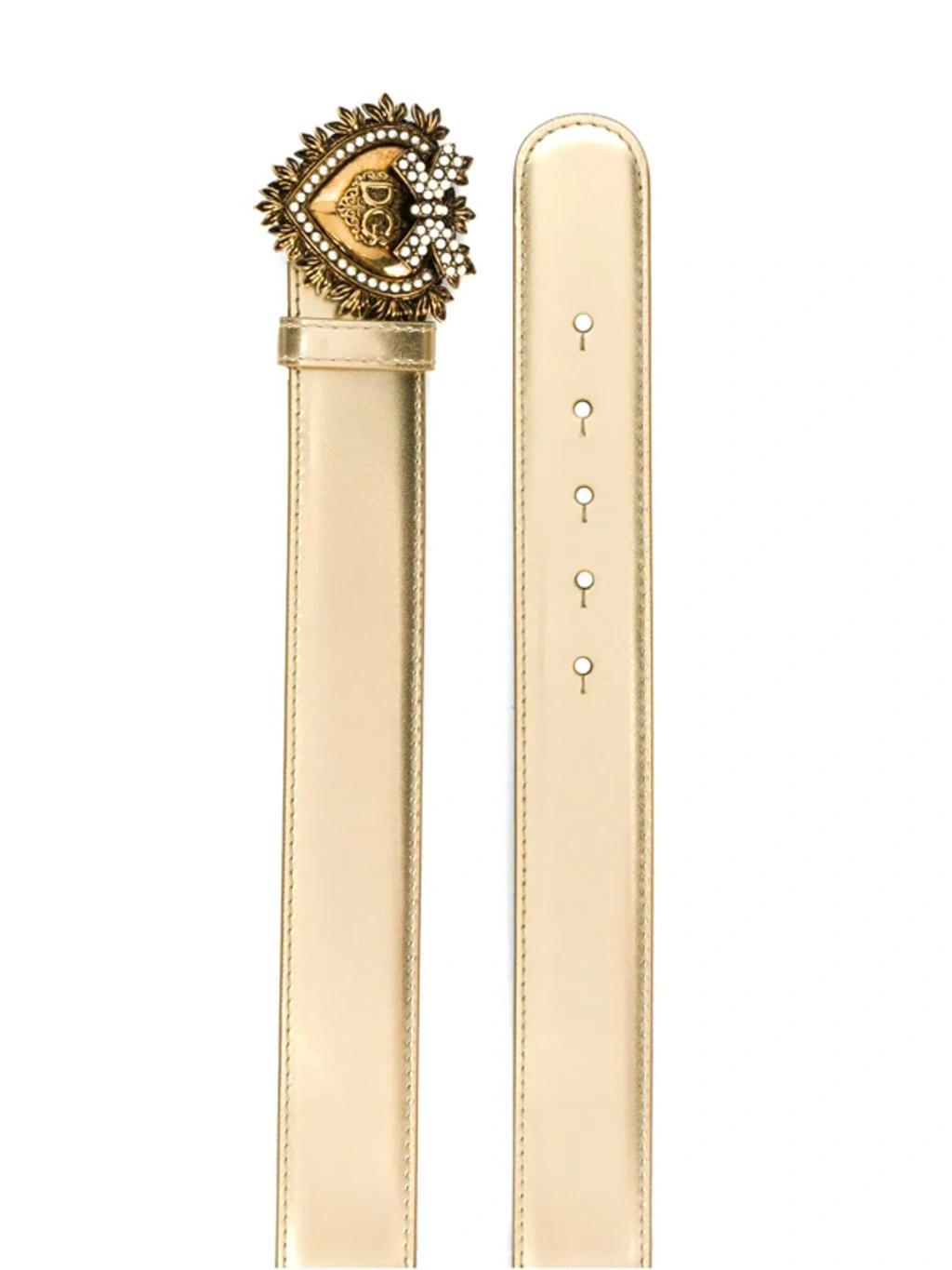 DOLCE & GABBANA Devotion Heart Metallic Alligator-print Belt In Gold Product Image