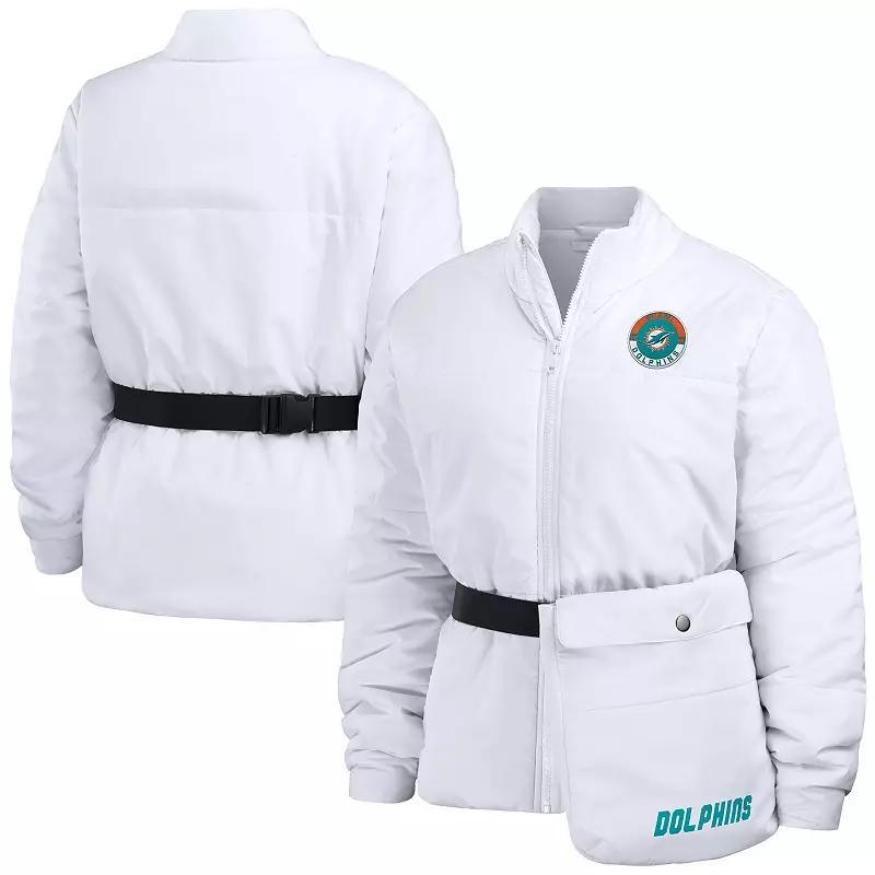 Women's WEAR by Erin Andrews  White Miami Dolphins Packaway Full-Zip Puffer Jacket, Size: XL Product Image