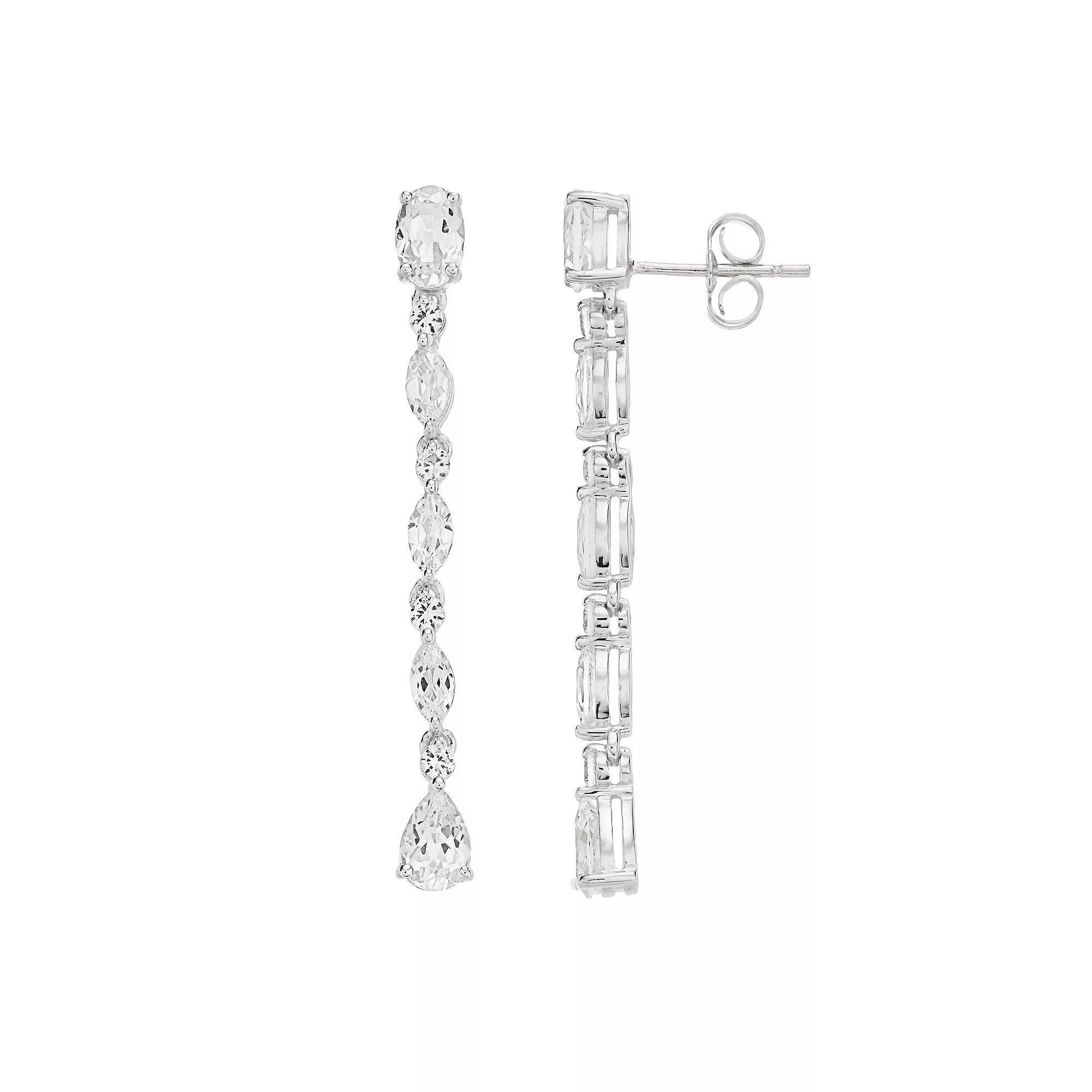 Sterling Silver 3 7/8 Carat Lab-Created White Sapphire Drop Earrings, Women's Product Image