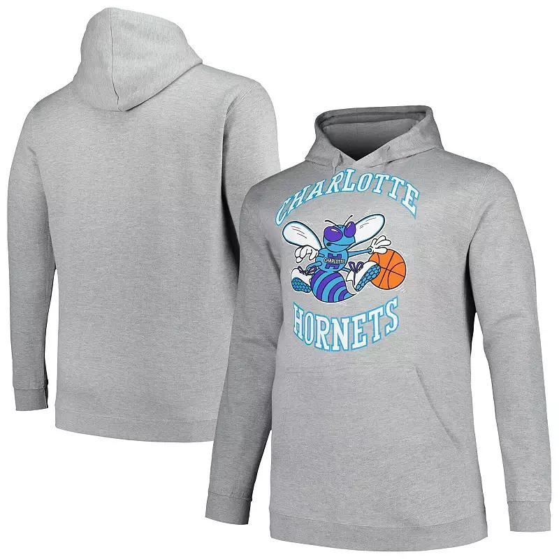 Mens Mitchell & Ness Heather Gray Charlotte Hornets Hardwood Classics Big & Tall Pullover Hoodie Product Image