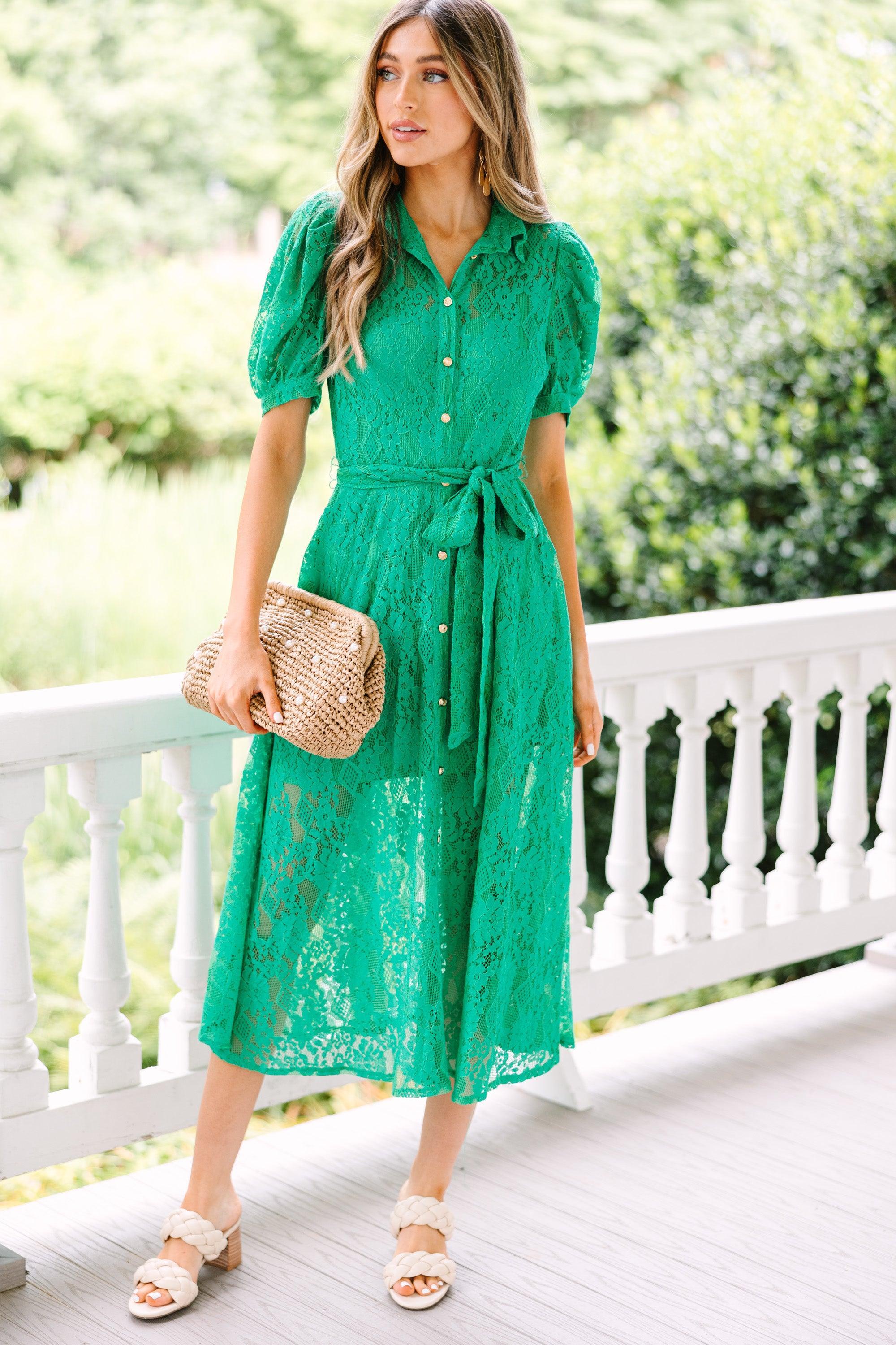 Right On Time Green Lace Midi Dress Female Product Image