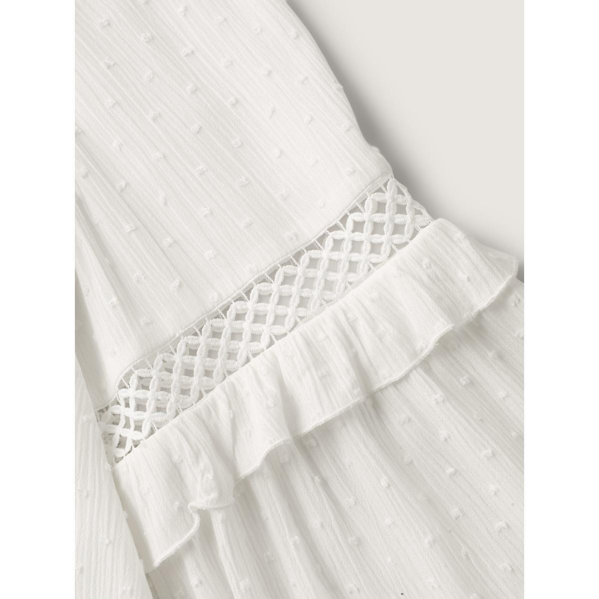 Plus Size WhiteSmoke Lace Trim Textured Flowy Solid Blouse Women Long Sleeve Round Neck Everyday-Elegant Blouses BloomChic 10/M Product Image