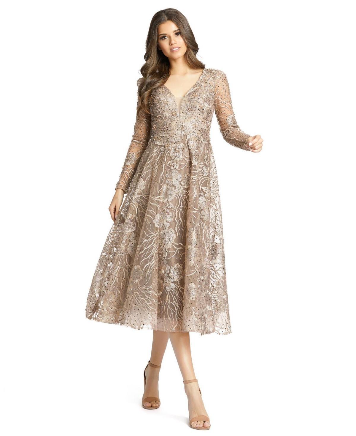 Womens Beaded & Sequined Floral Midi-Dress Product Image