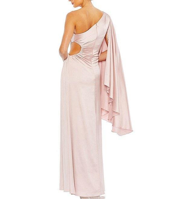 Mac Duggal One Shoulder Long Cape Sleeve Ruched Side Cut-Out Gown Product Image