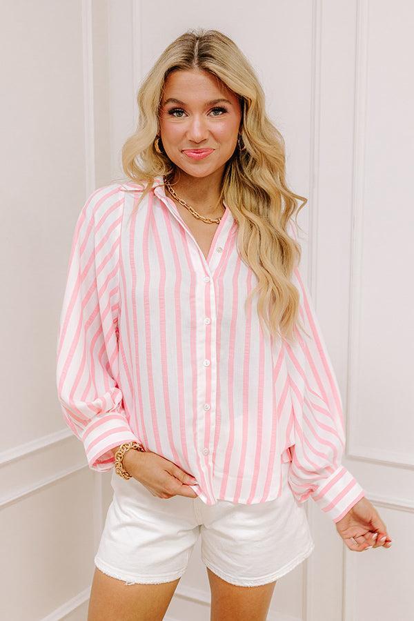 Nantucket Charm Stripe Button Up In Pink Product Image