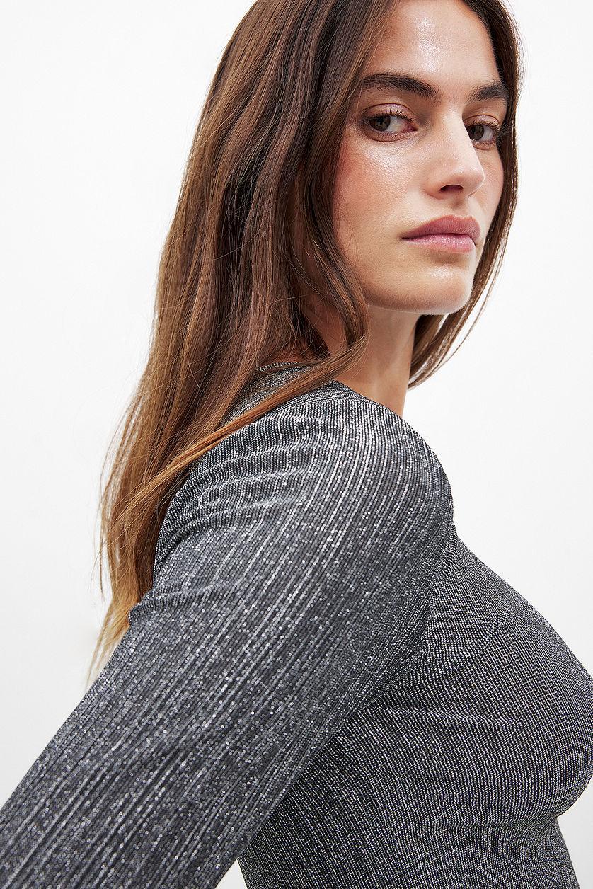 Pleated Mesh Glitter Top Product Image