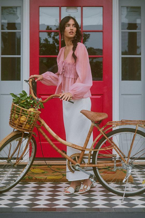 Pleasant Poise White High-Rise A-Line Midi Skirt Product Image