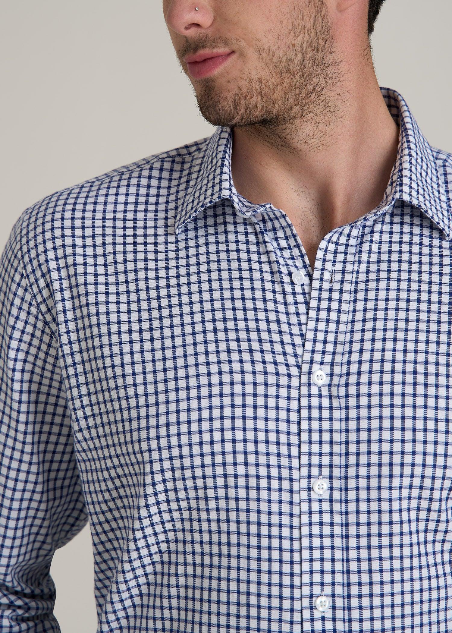 Oskar Button-Up Dress Shirt for Tall Men in Bright Blue Grid Male Product Image