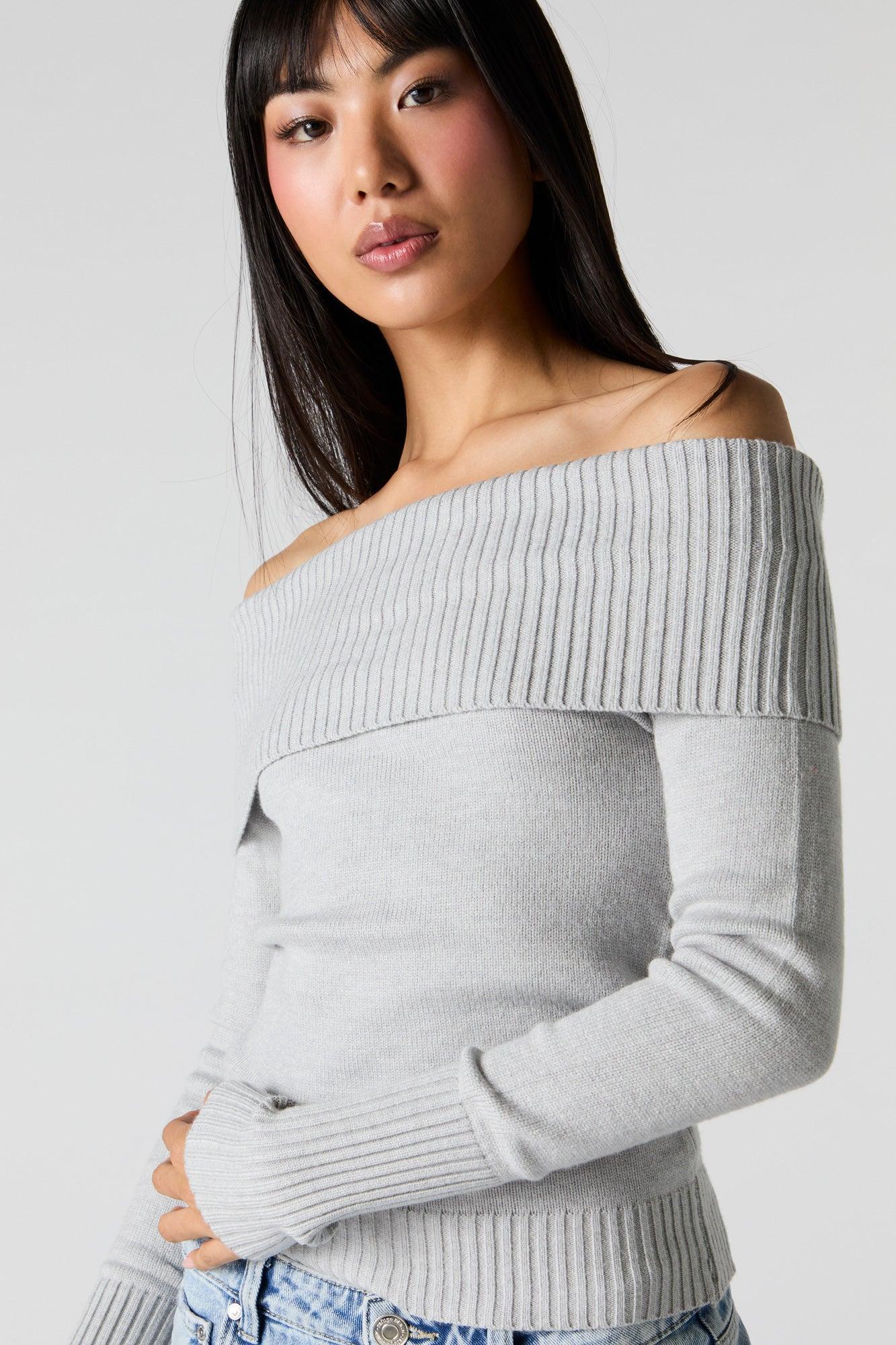 Ribbed Knit Off Shoulder Sweater Female Product Image