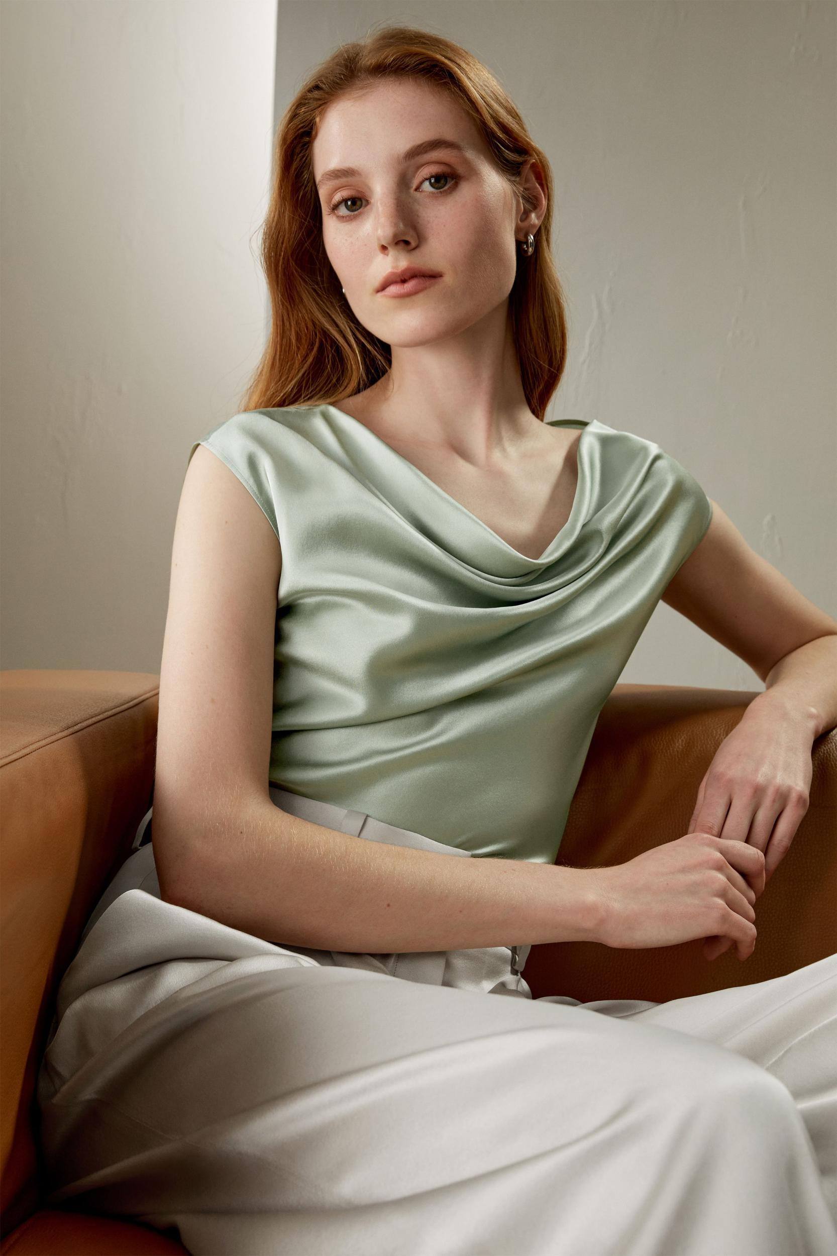 Silk Charmeuse Cowl Neck Top Product Image