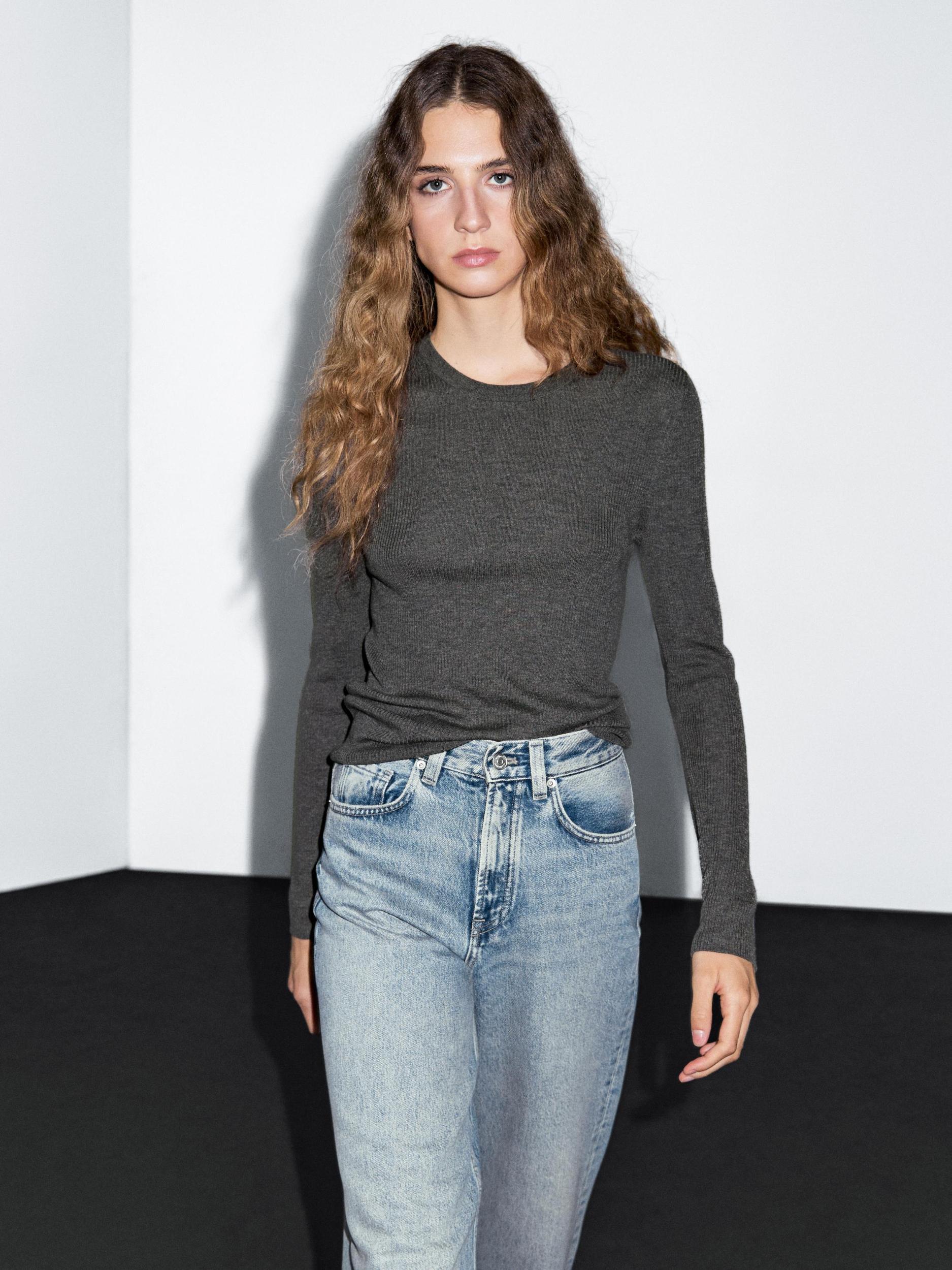 Ribbed knit wool blend sweater Product Image