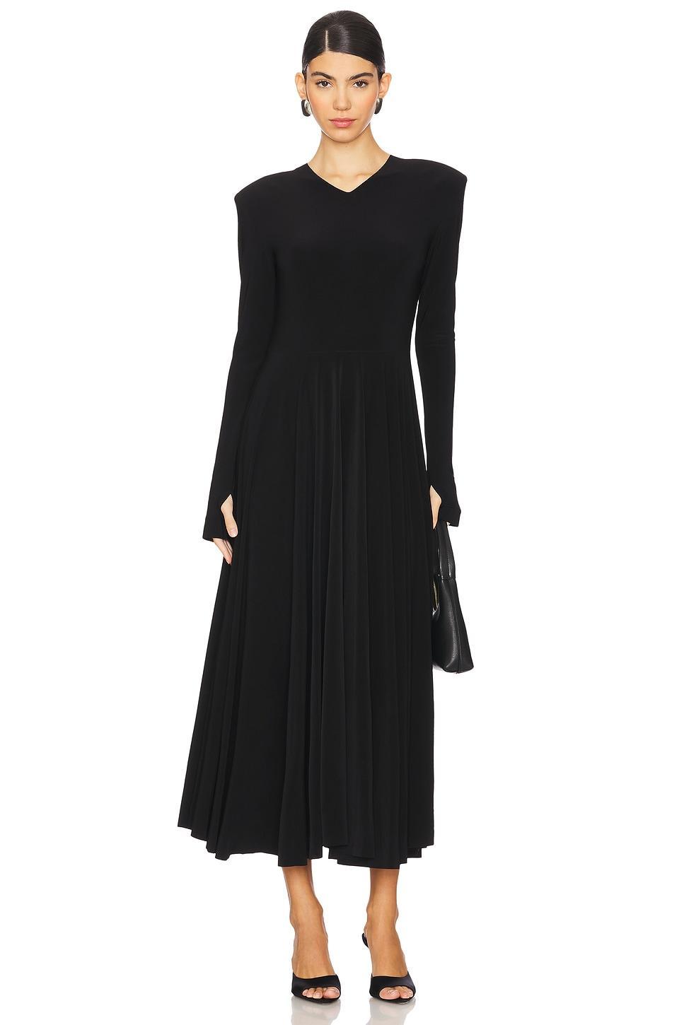 Long Sleeve Shoulder Pad V Neck Flared Dress Norma Kamali Product Image