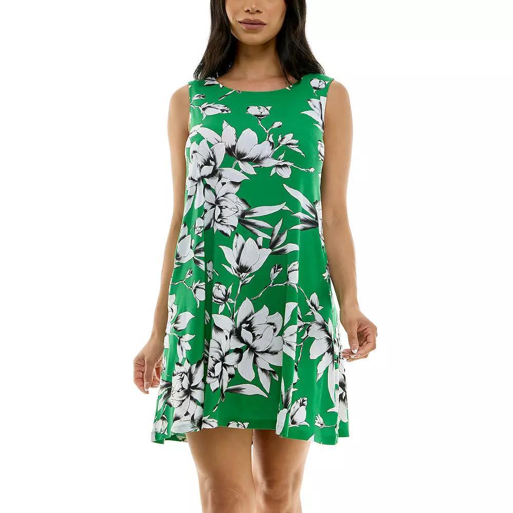 Women's Nina Leonard Puff Print Pocket Trapeze Dress, Size: XL, True Green Ivory Product Image