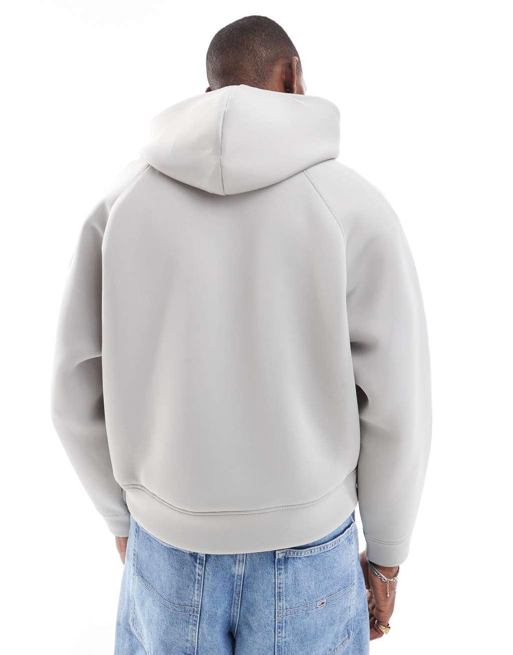 Bershka boxy fit premium hoodie in gray Product Image