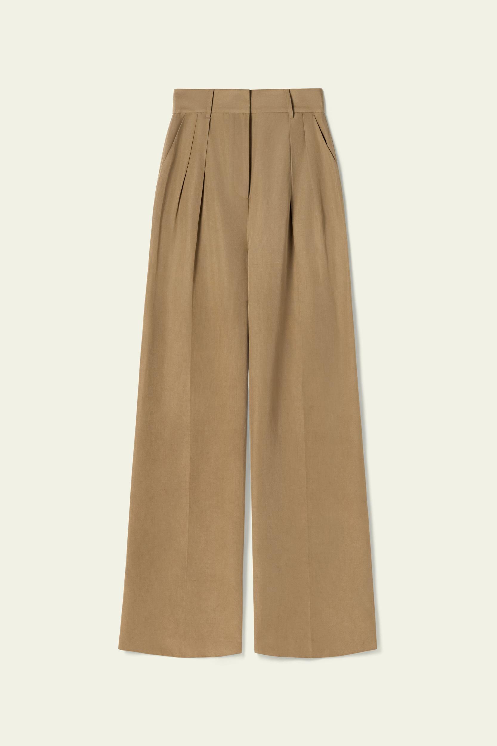 Front-Pleated Silk-Linen Blend Trousers Product Image